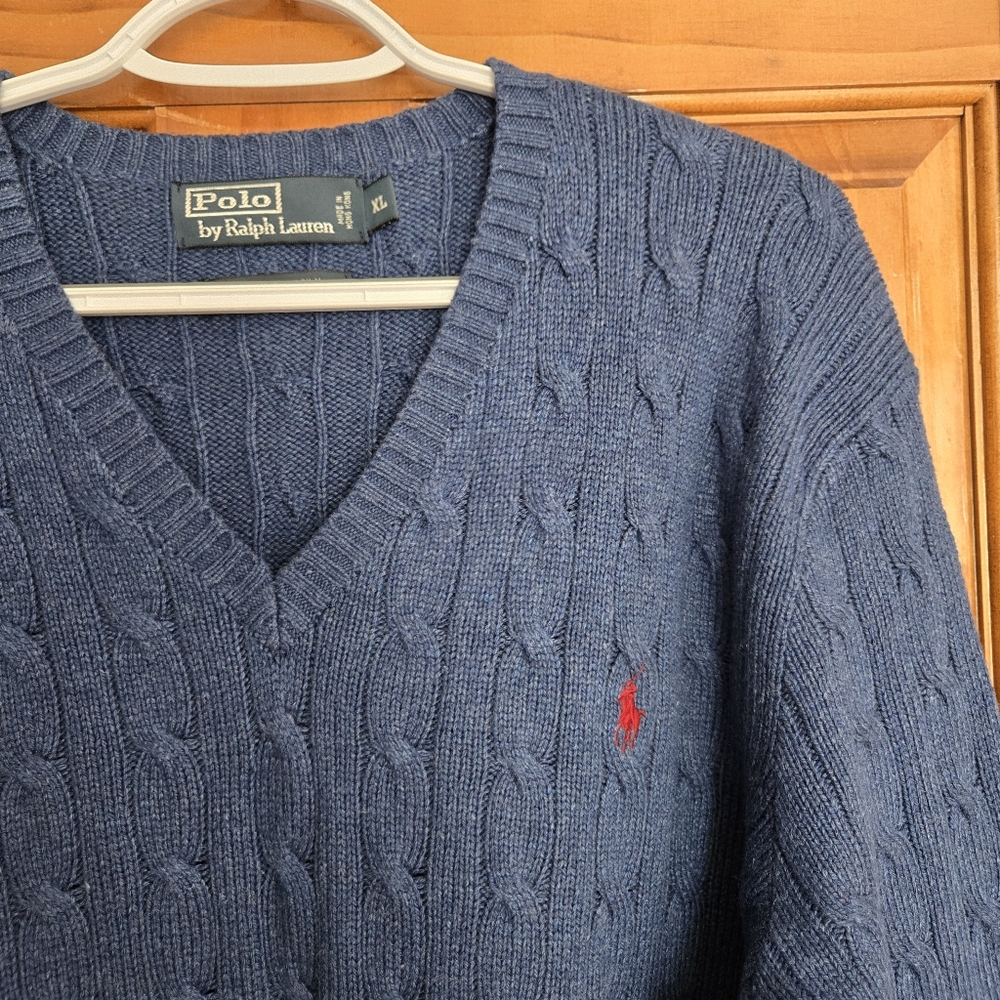 POLO Ralph Lauren 100% Tussah Silk Cable Knit Mens Sweater Sz XL Like New - Picture 4 of 8